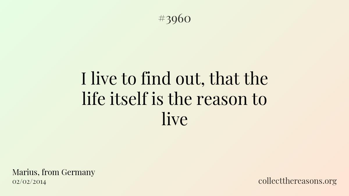 I live to find out, that the life itself is the reason to live
