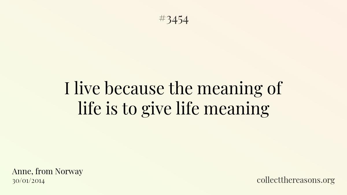 I live because the meaning of life is to give life meaning