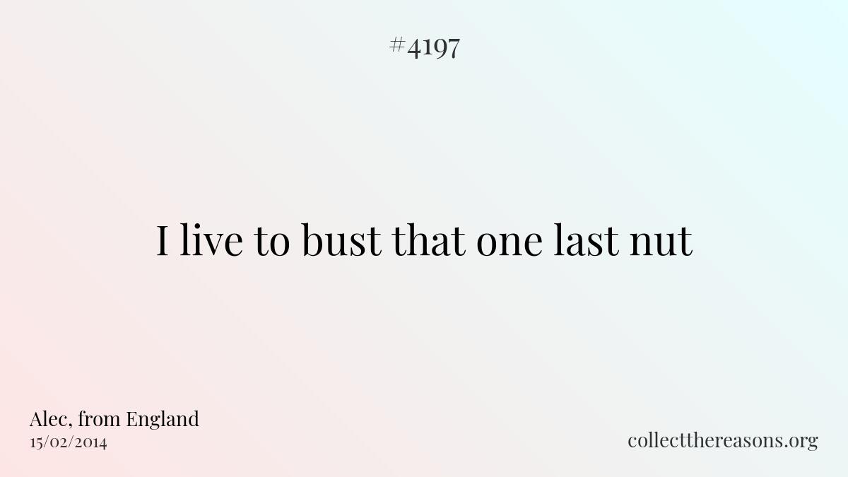 I live to bust that one last nut.