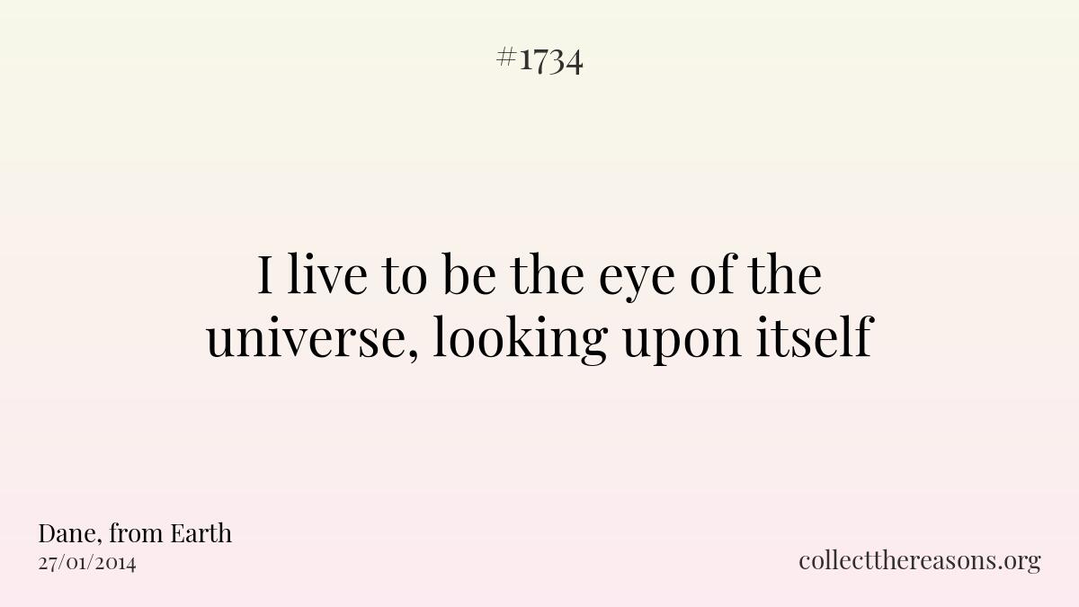 I live to be the eye of the universe, looking upon itself
