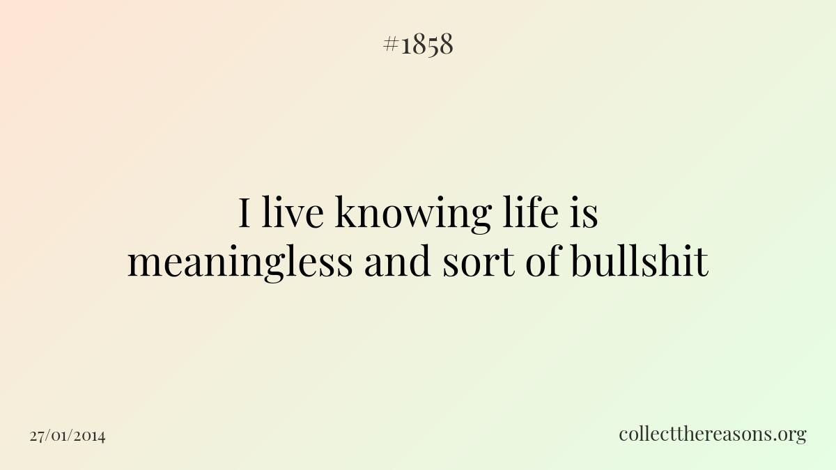 I live knowing life is meaningless and sort of bullshit